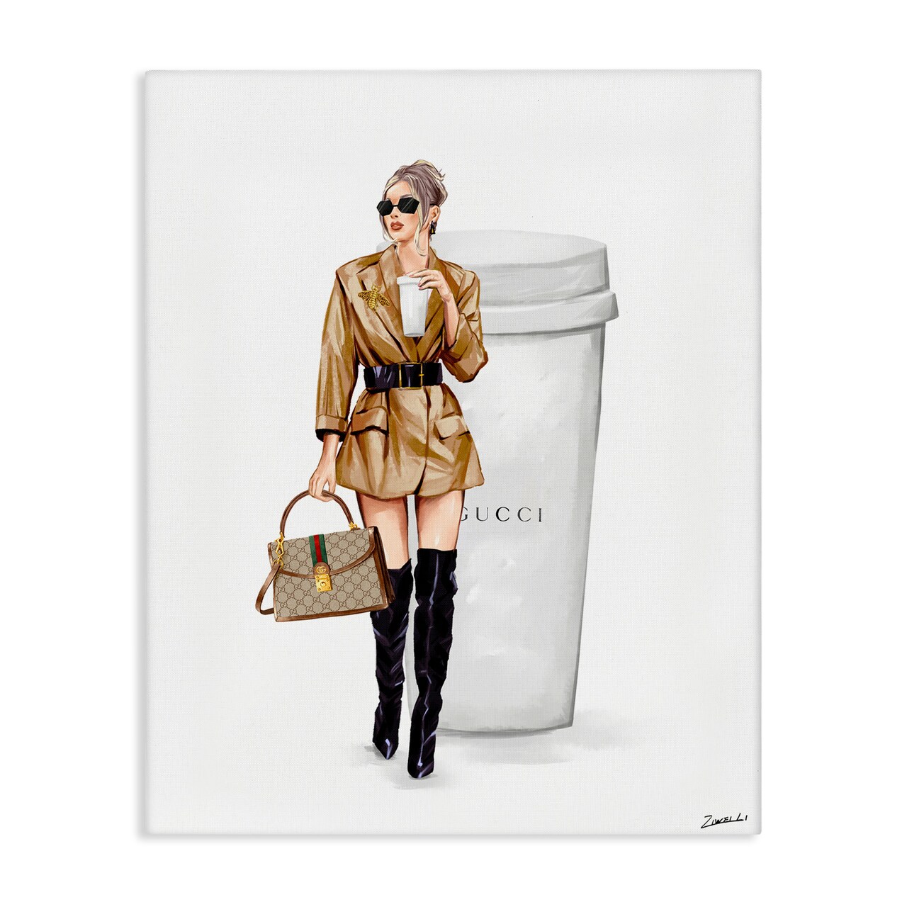 Stupell Industries Sophisticated Girl & Coffee Canvas Wall Art Design by Ziwei Li